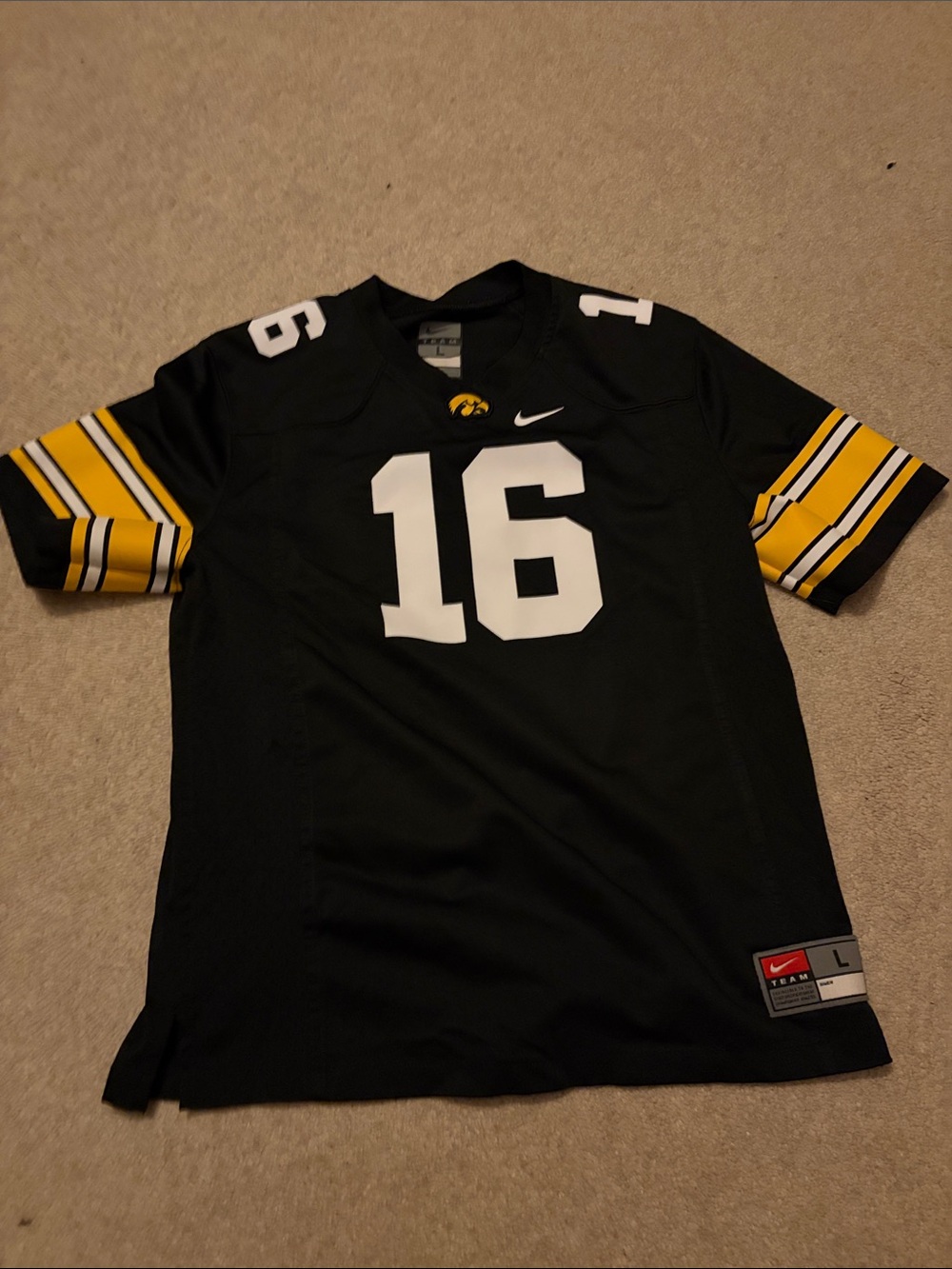 Nike Black and Yellow #16 Football Jersey